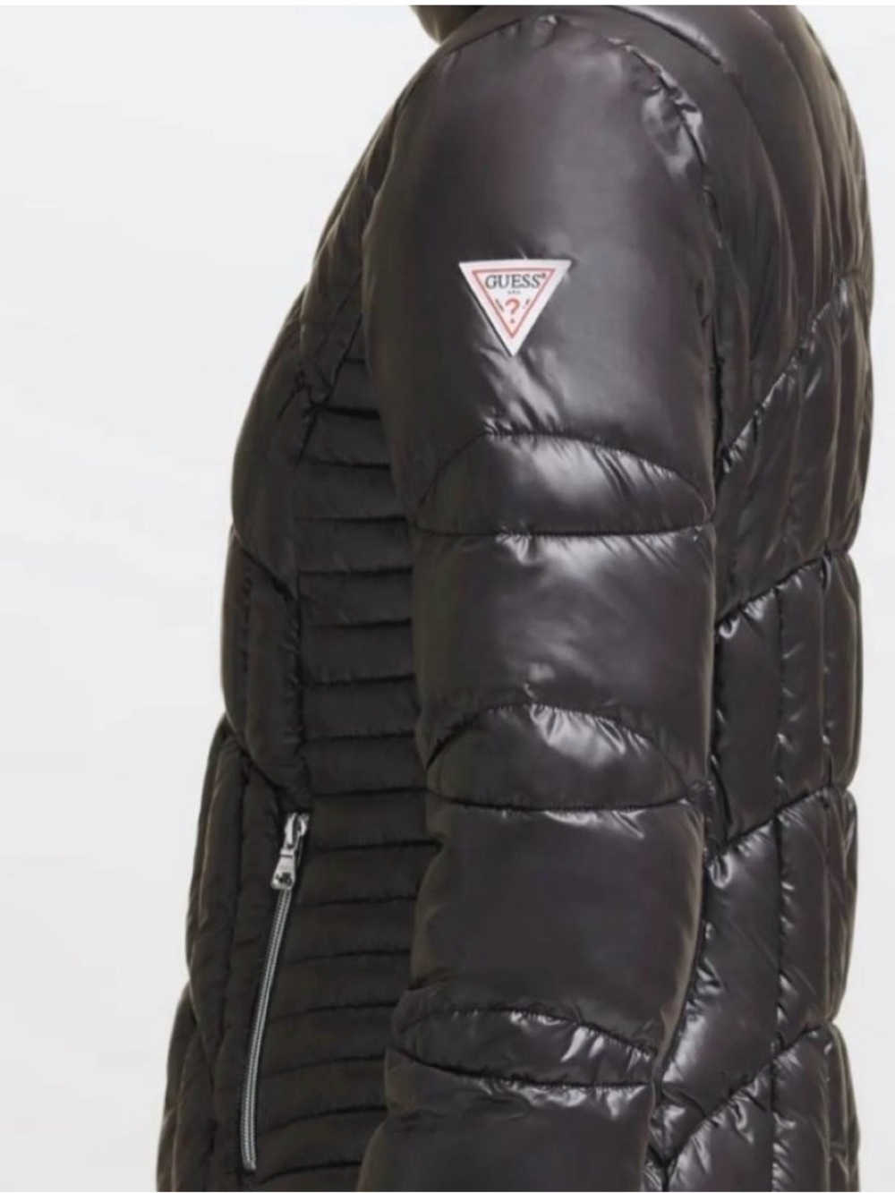 GUESS Women's Black Shiny Quilted Puffer Coat